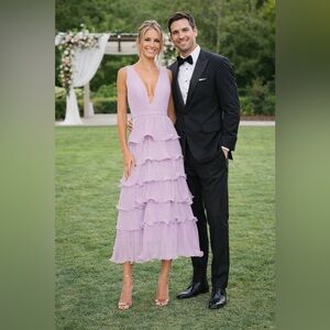 Ieena for Mac Duggal Deep V Chiffon Sleeveless Ruffle Midi Dress 49671 size 10